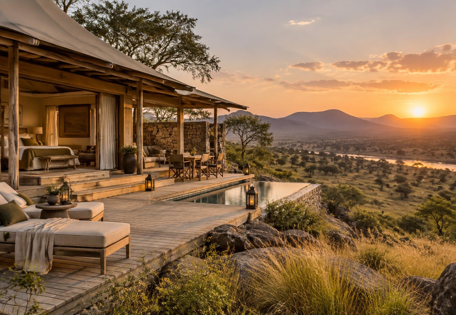 Low-impact safari lodge in the African savanna